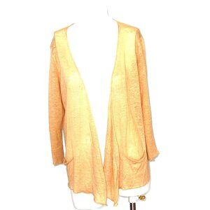 ❤Eileen Fisher Women M 100% LINEN Peach Open Front Cardigan Sweater Beach BOHO